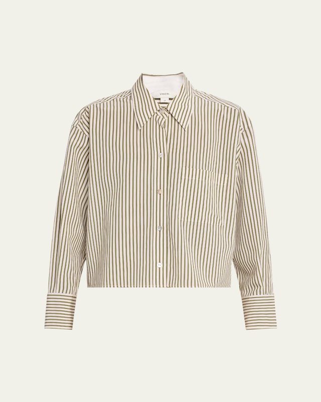 Stripe Cropped Button-Front Top